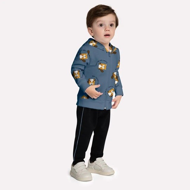 Conjunto Infantil de Frio Menino Blusa Moletom e Calça Moletom Castores - Kyly