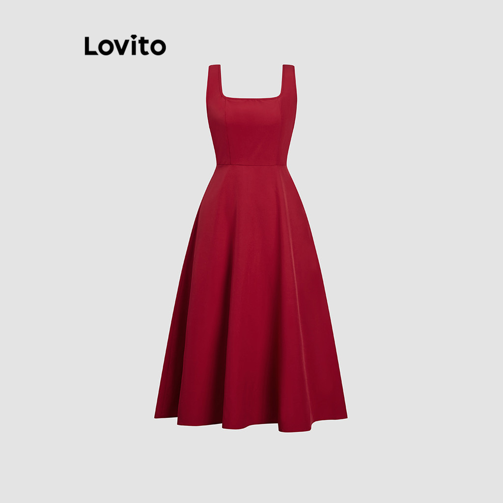 (KOL‘s pick) Lovito Vestido básico liso elegante para mulheres LBL19887 em Oferta na Shopee