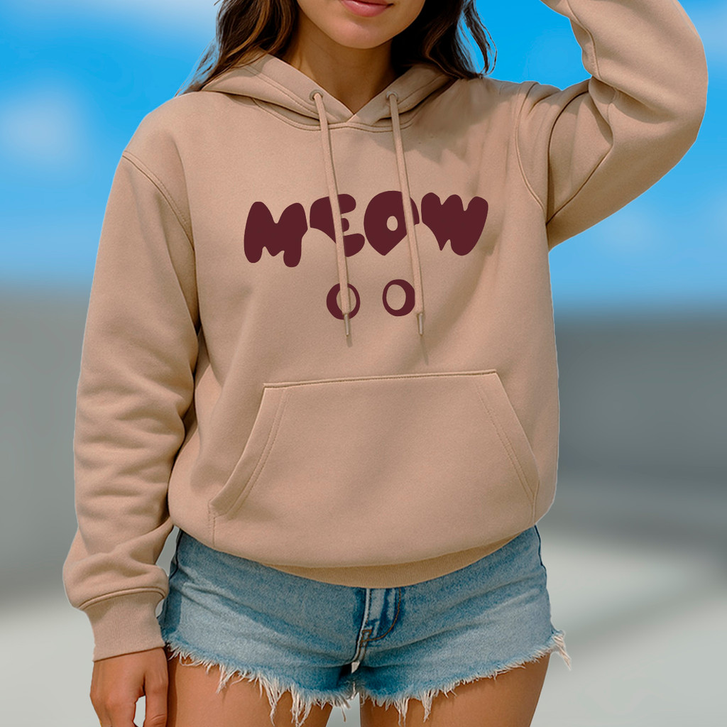 Blusa De Frio Moletom Feminino Capuz Meow Fofo Casaco Canguru Flanelado Premium Algodão em Oferta na Shopee