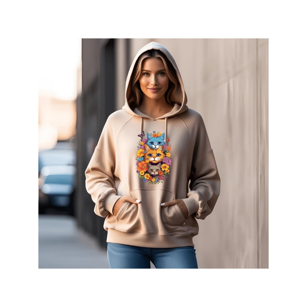 moletom blusa de frio casaco canguru feminino estampado 3 gatinho Blusa de frio