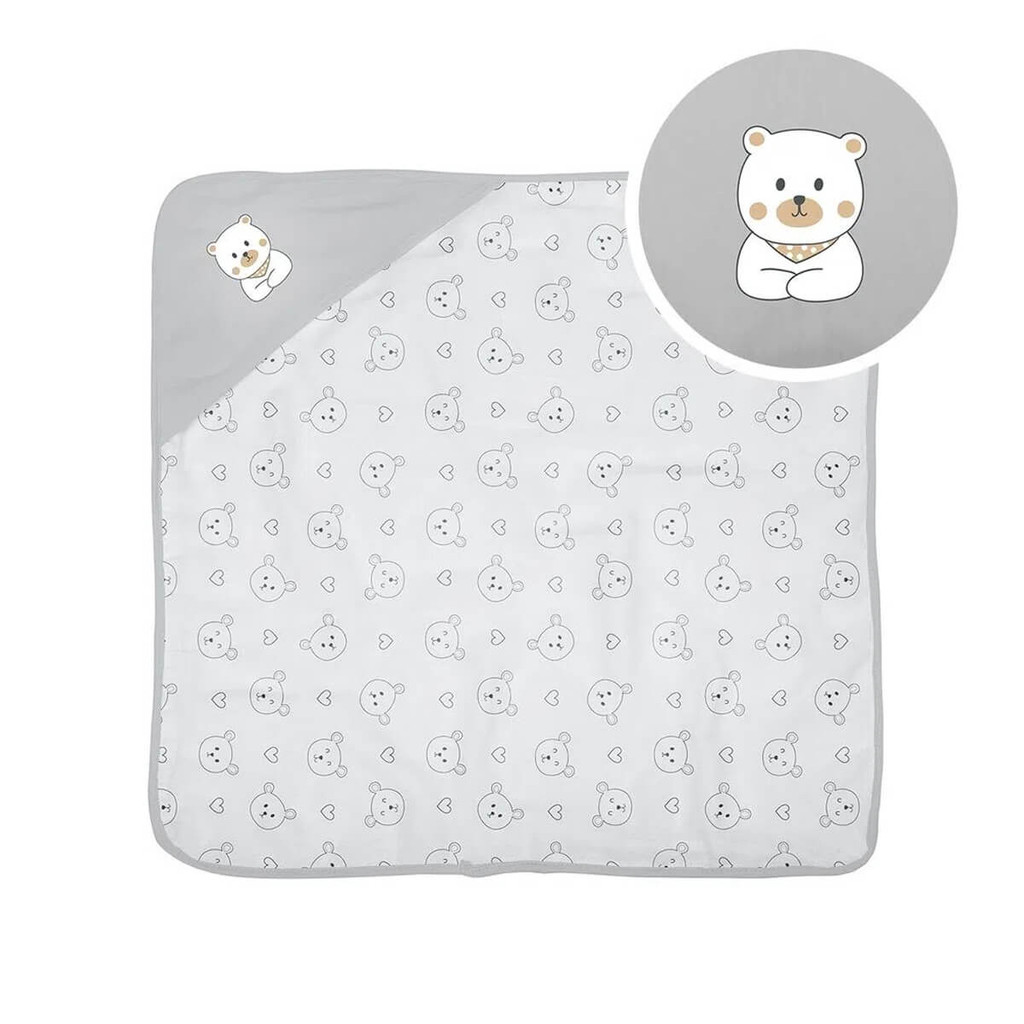 Toalha De Banho Bebê Bublim Com Capuz Forrada 68cmX68cm  Cinza