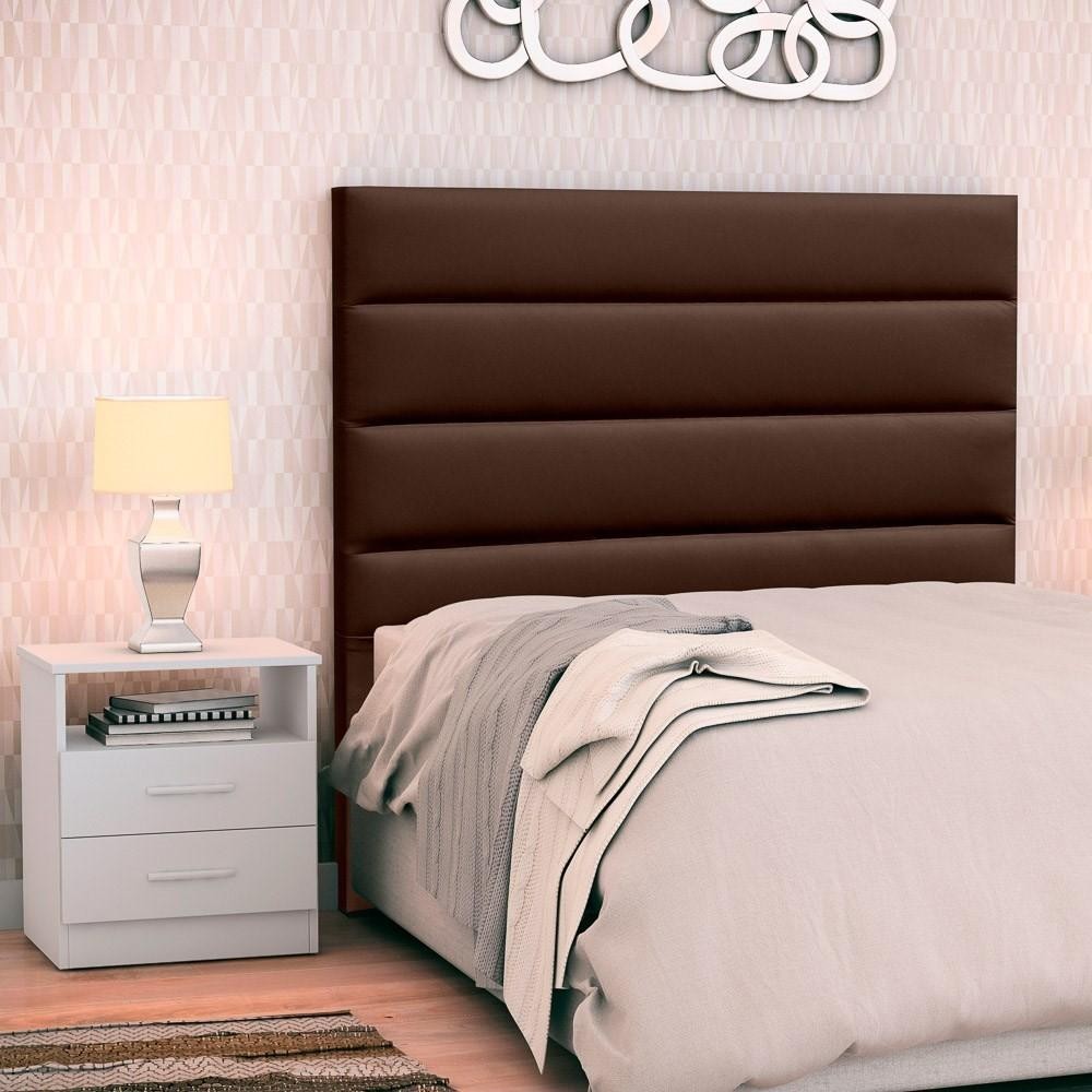 Cabeceira Cama Box Solteiro 90cm Greta Corano Marrom e 1 Mesa de Cabeceira Flex Branco - Mpozenato