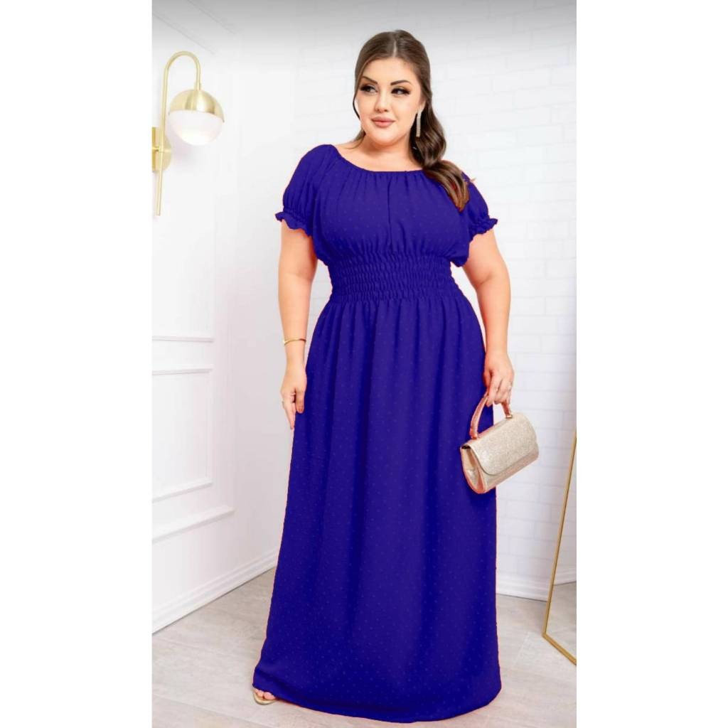 Vestido Pipoquinha Azul Royal Plus Size G2 G3 G4 G5 longo Duna moda feminina Evangélico pipoca estica Cigana Ciganinha