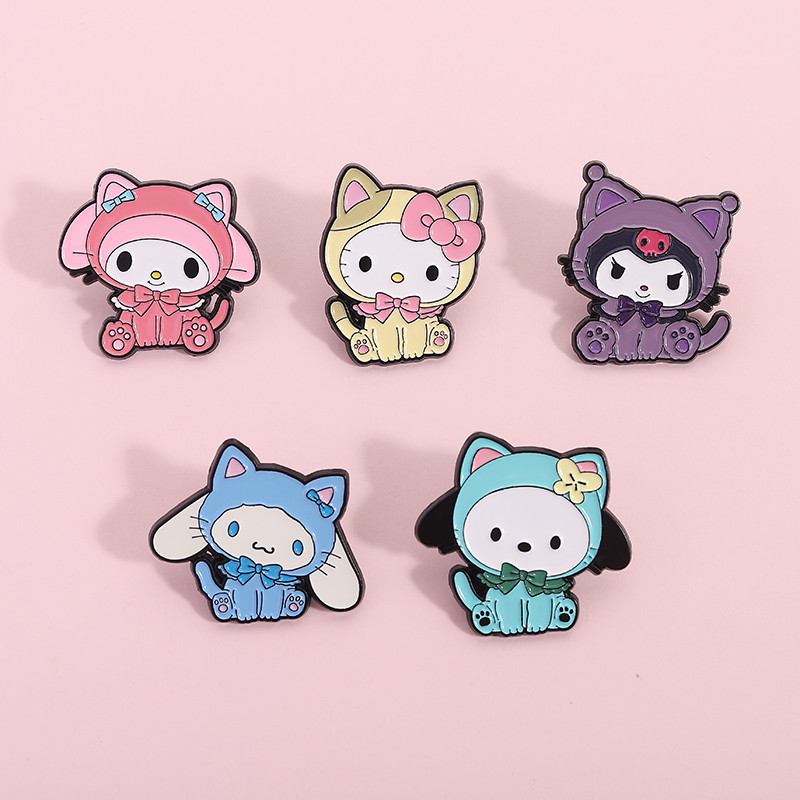 Bonito Kuromi Grande Orelha Cão Broche Pinos Kawaii Anime Emblemas De Metal Mochila Acessórios De Roupas Presentes Para