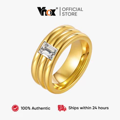 Anel Robusto Cúbico De Zircônia Vnox Para Mulheres E Homens , Hipoalergênico De Aço Inoxidável Dourado , Presente De Joi