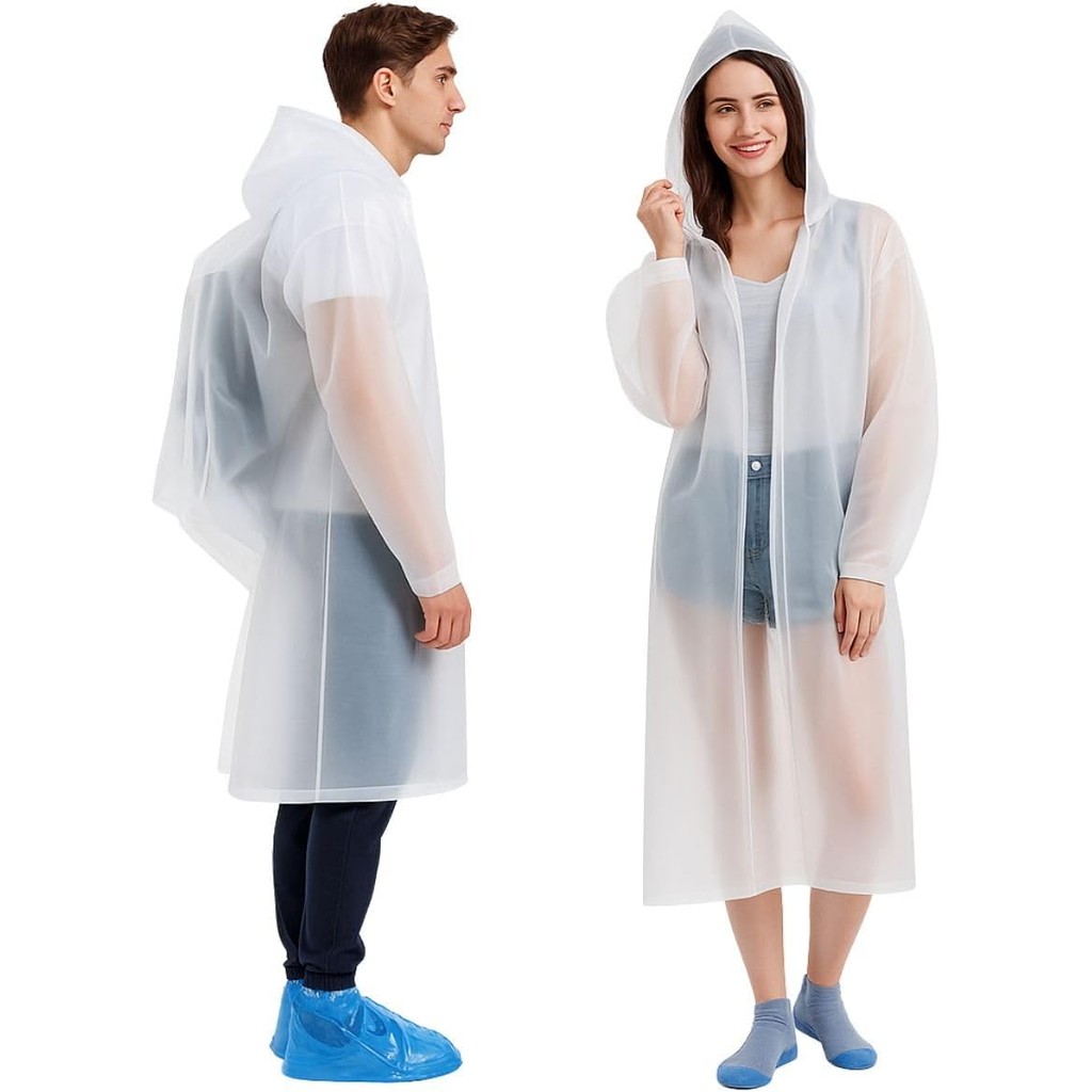 Capa de Chuva EVA Adulto Unisex c/Capuz Impermeável Resistente Feminina Masculina Poncho branco transparente