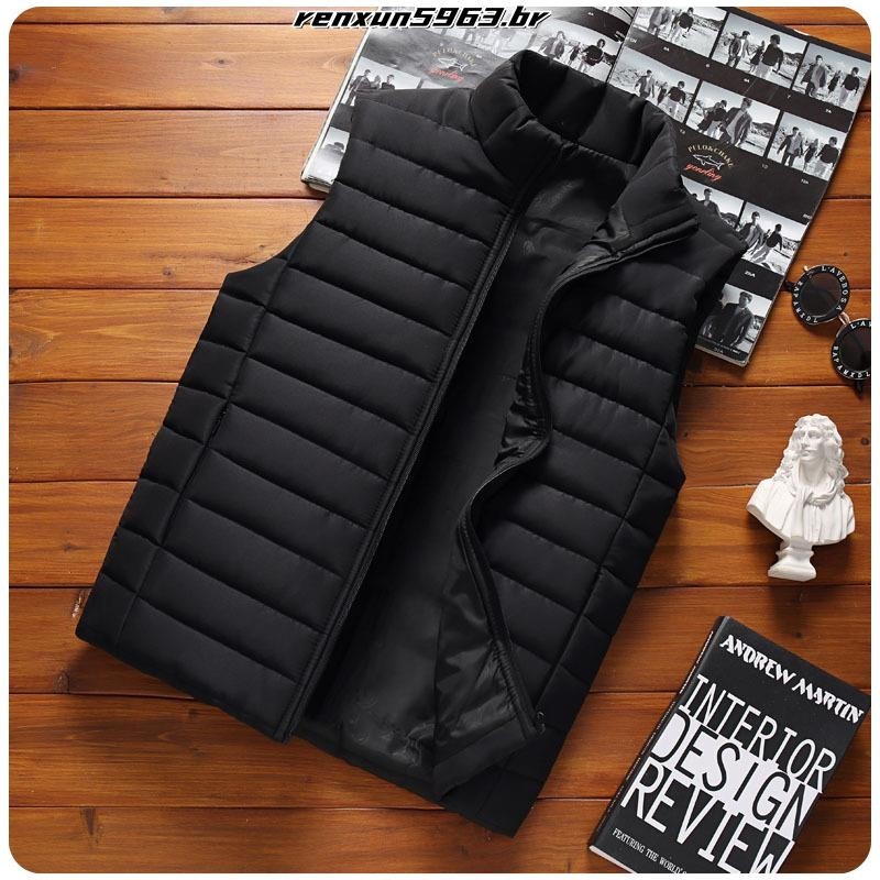 CGM-Sem Mangas Gola Masculina Colete Fino Ajuste Engrossar Quente Zíper Fechamento De Inve...