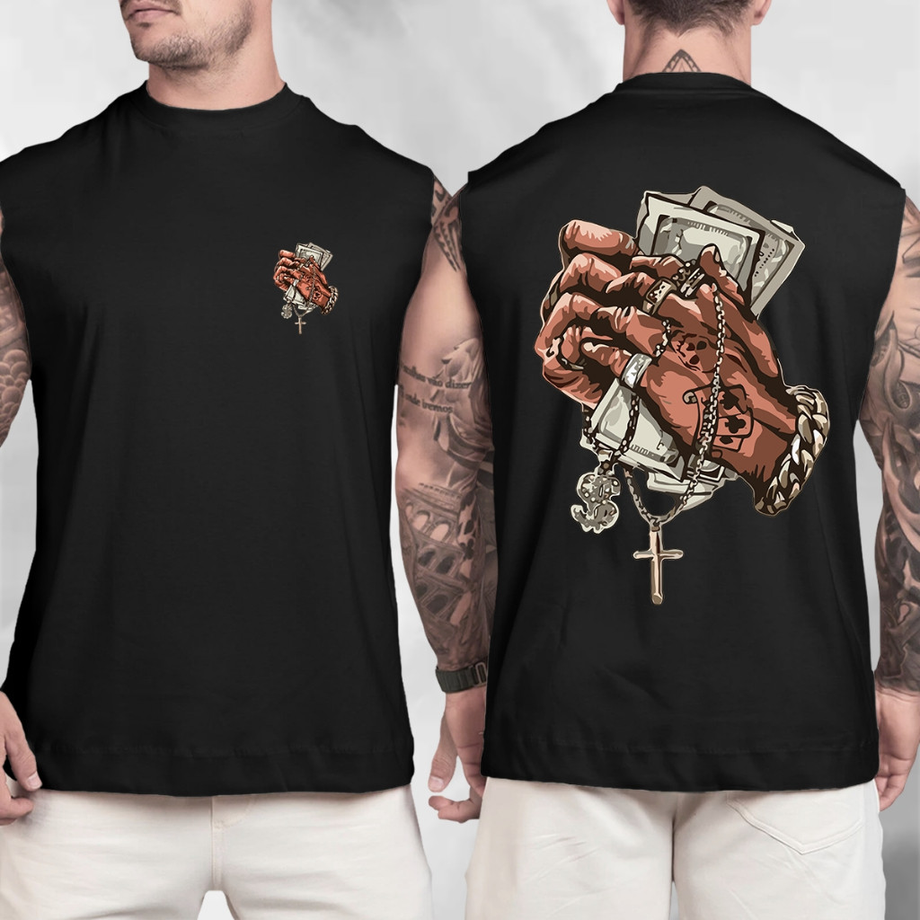 Camiseta Regata Machão Oversized Streetwear Estampada Blessed Money em Algodão Promoção