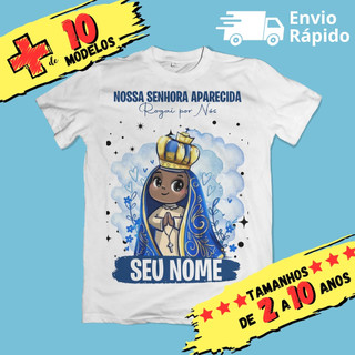 Camisa Camiseta Infantil Unissex Nossa Senhora Aparecida - Mãezinha do Céu Personalizada Envio Imediato