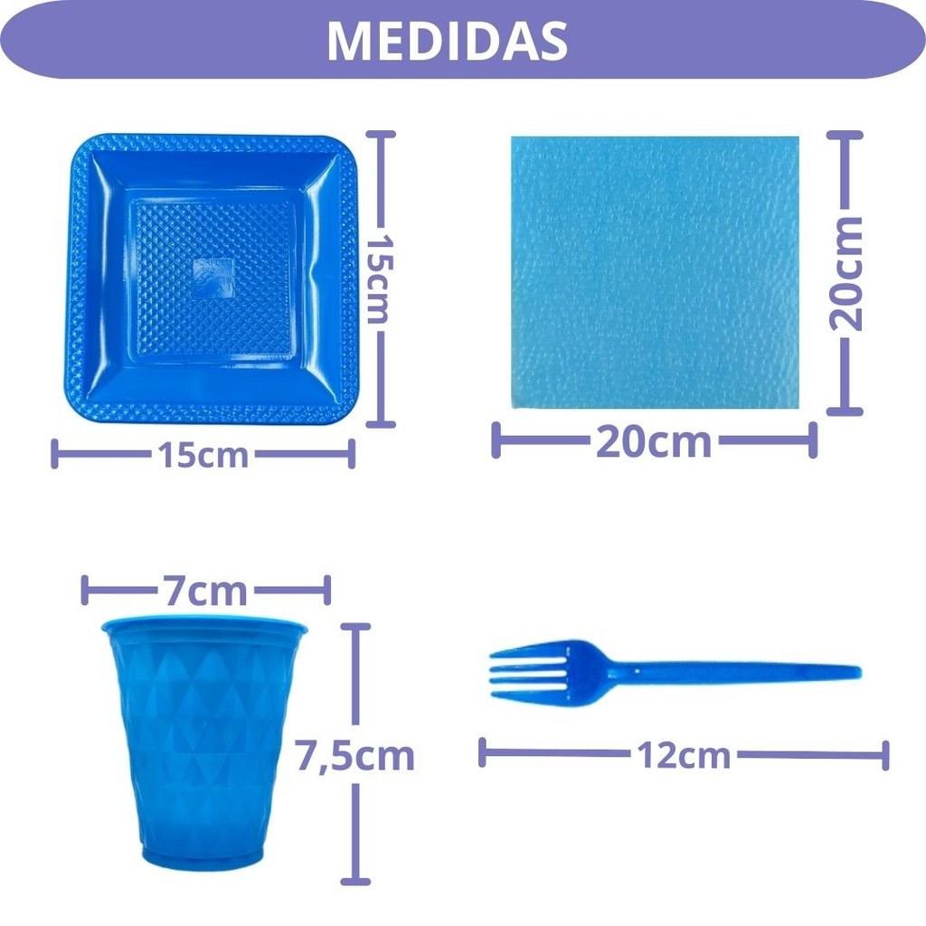 Kit 180 Itens Festa Aniversário Completo Descartável Prato Copo Garfo Guardanapo Azul Rosa Pink P/40 Pessoas