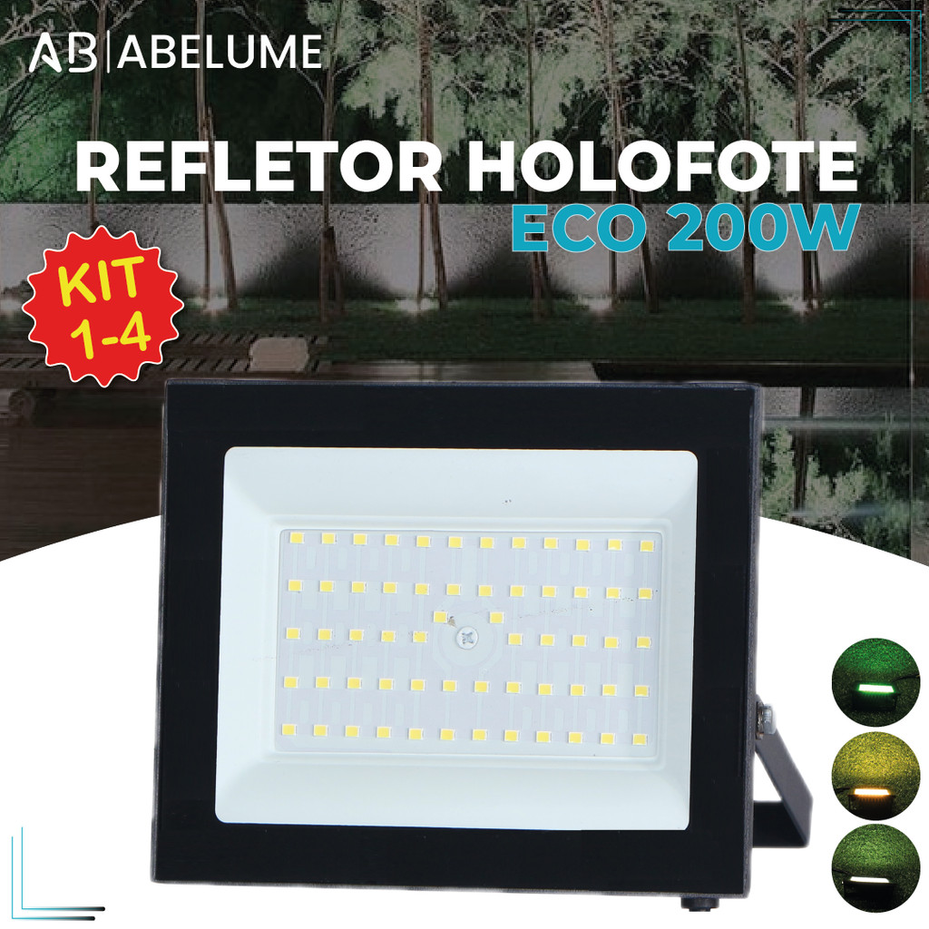 Kit1/2/3/4 Holofote Refletor Led ECO Pro 200W Luz Fria Quente e Verde IP65 | Luz Econômica | Para Jardim