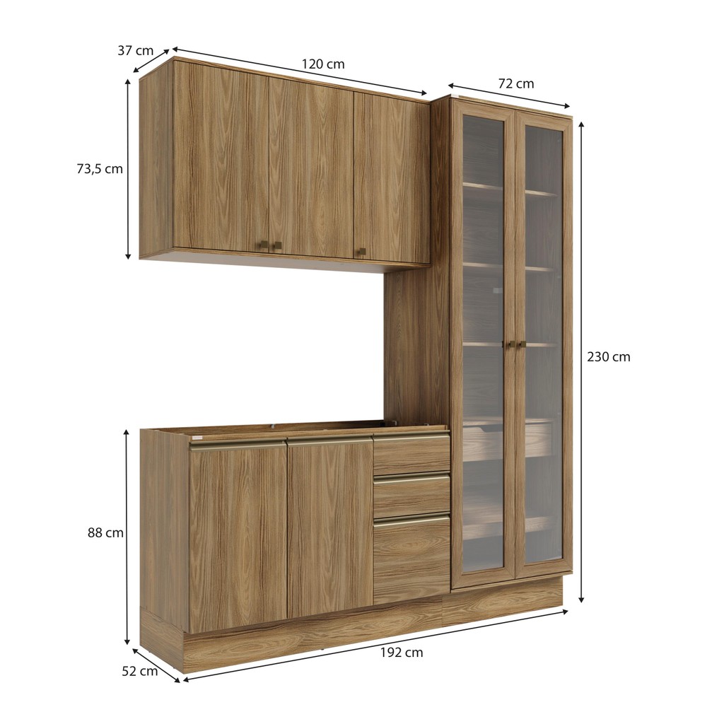 Detalhes do Cozinha Compacta Celeste Kappesberg 100% MDF Nogueira 192cm