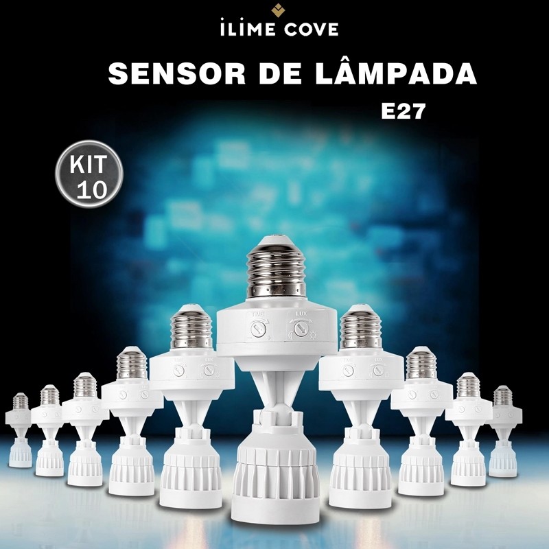 Kit 10 Sensor De Presença Com Fotocélula Para Lâmpada Soquete E27 Bivolt Ângulo ajustável