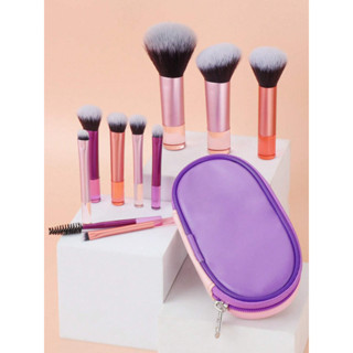 Conjunto de 10 pincéis de maquiagem portáteis multicoloridos com bolsa de armazenamento, i...
