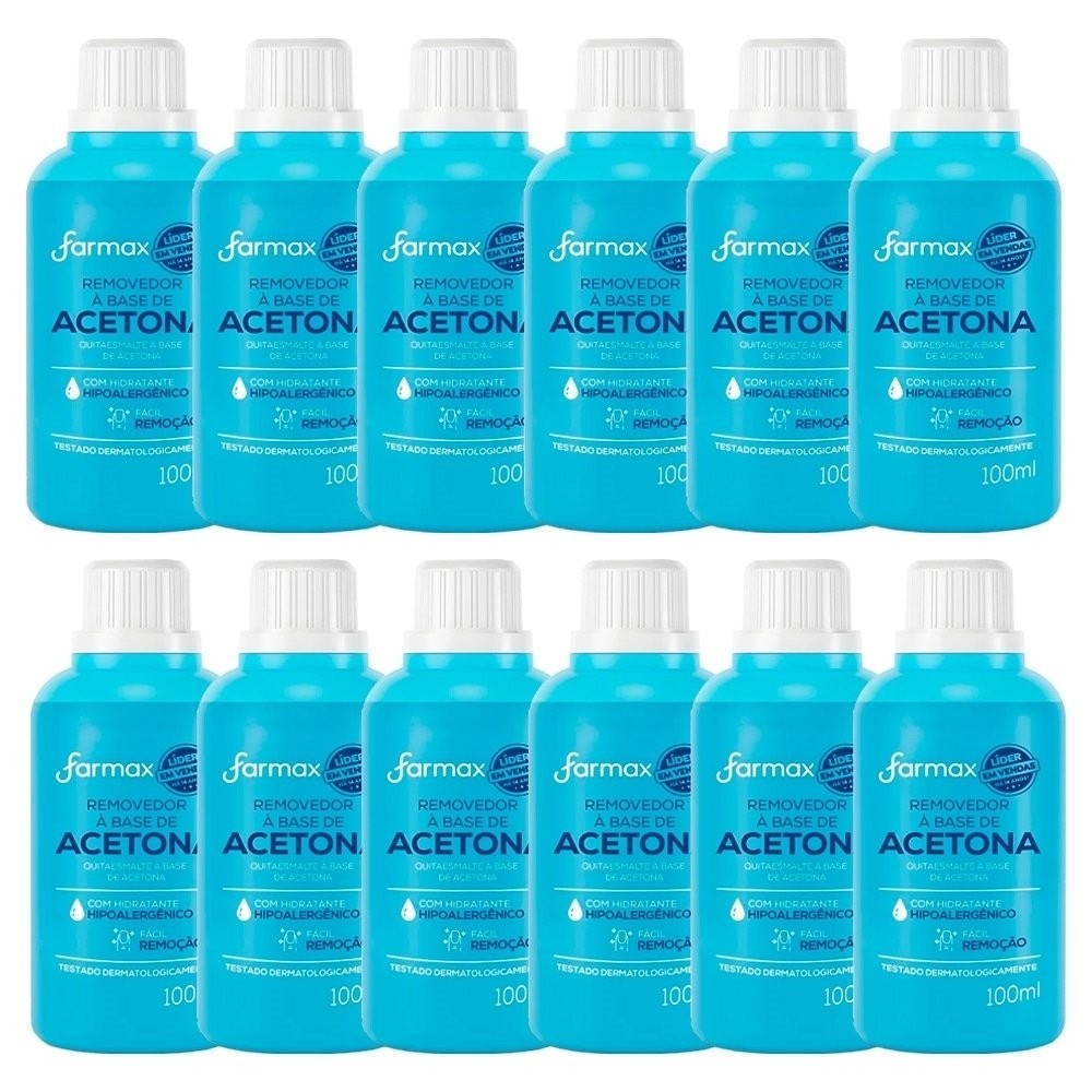 Removedor de Esmalte Farmax com Acetona 100ml - Embalagem com 12 Unidades - Beauty