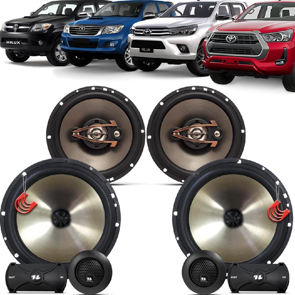 Kit Alto Falantes Dianteiros + Traseiros Hilux Cabine Dupla 2006 até 2021 - Hurricane Platino 640w