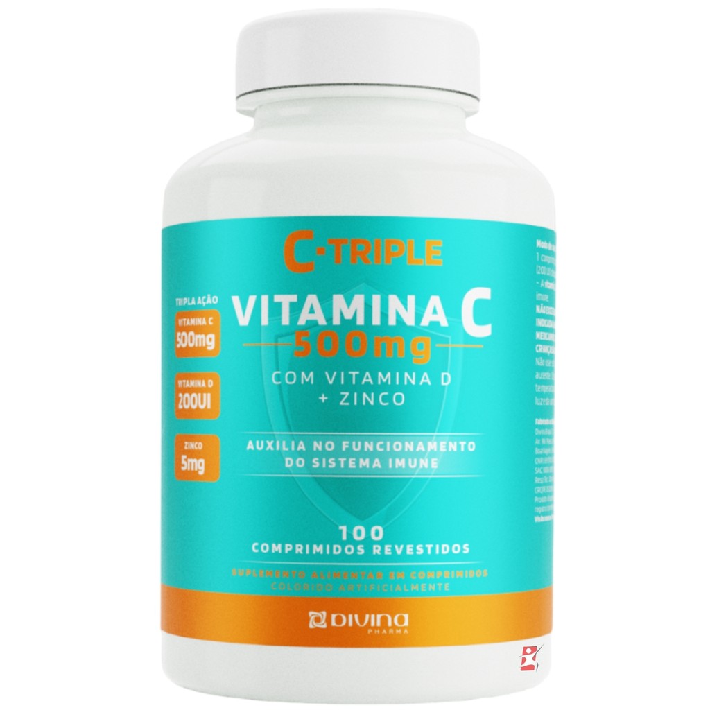 C-TRIPLE VITAMINA C 500MG + ZINCO + VITAMINA D 100 COMPRIMIDOS - DIVINA PHARMA