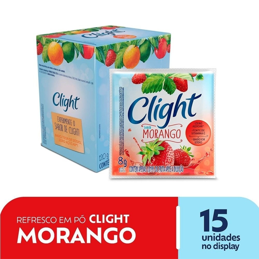 Refresco em Pó Clight sem Açúcar de Morango 8g - Display com 15 Unidades