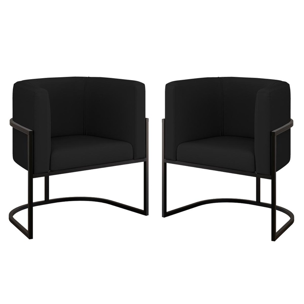 Kit 2 Cadeiras Poltrona Lua Corino Sala Quarto Preto Balaqui em Oferta na Shopee