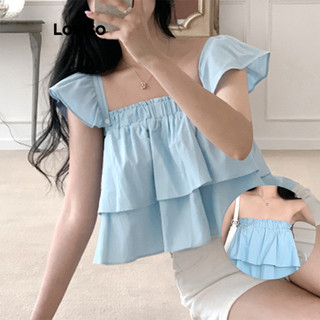 Lovito Blusa elegante com babados e bainha lisa para mulheres L108ED940 em Oferta na Shopee