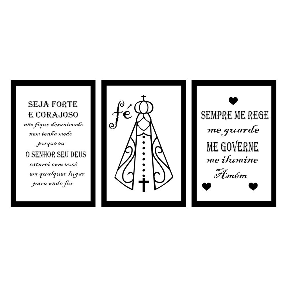 Kit Quadros Decorativos 3 Peças Mosaico Placa Religiosa Nossa Senhora Aparecida Decoração MDF