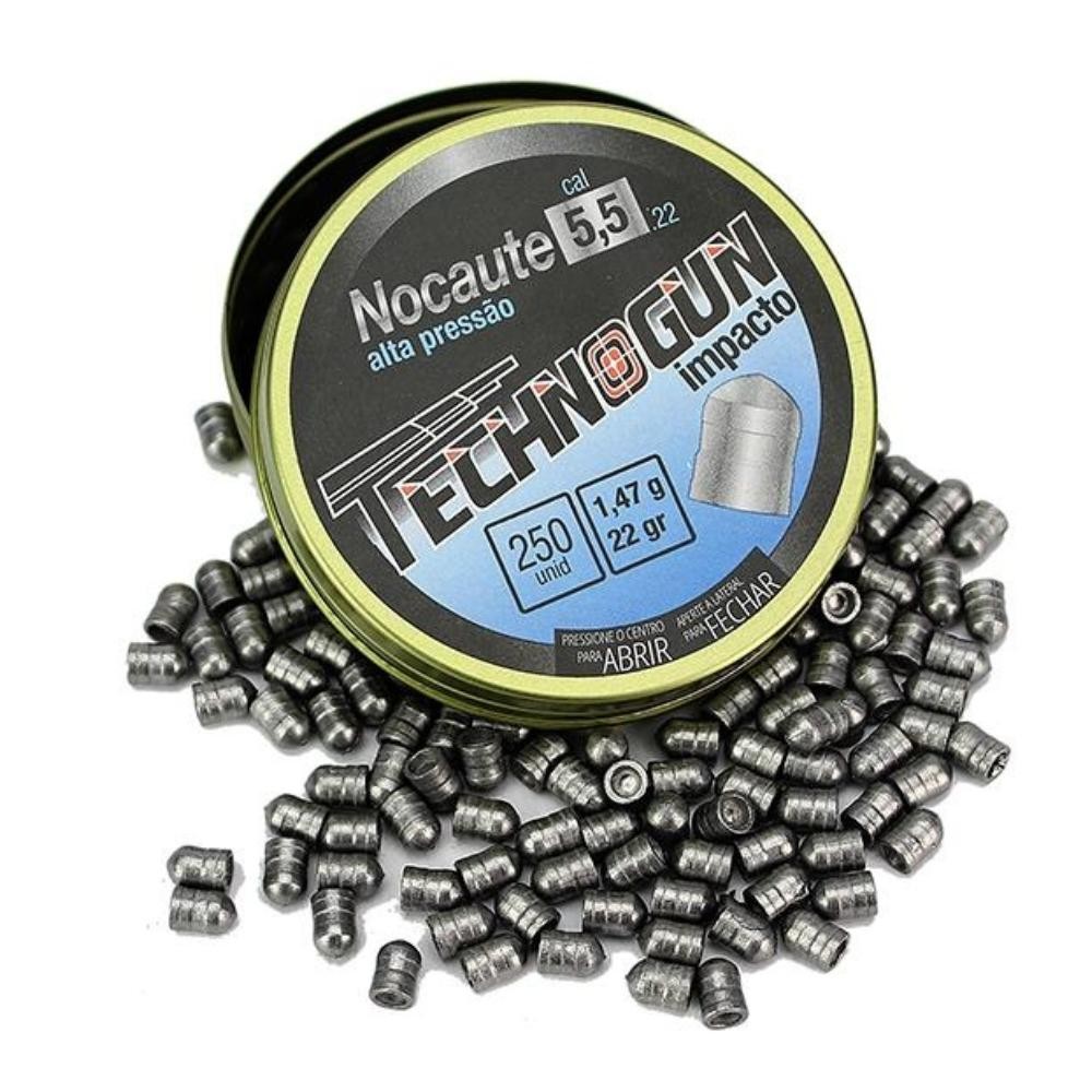 Chumbinho Technogun Nocaute Impacto 5,5mm Com 250uni - Sports & Outdoors