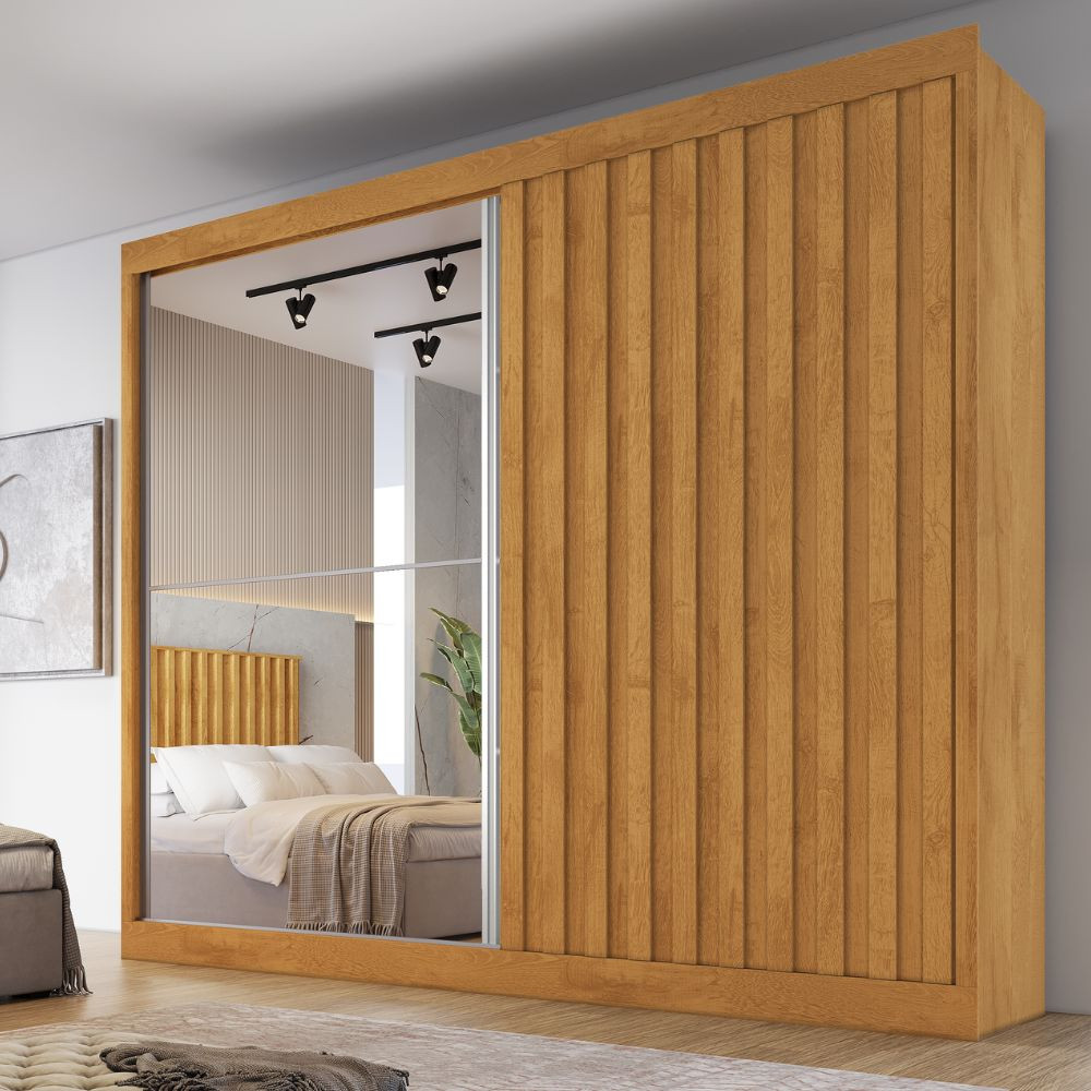 Guarda Roupa Casal Ripado com Espelho 2 Portas de Correr em MDF Atlanta Made Marcs em Oferta na Shopee