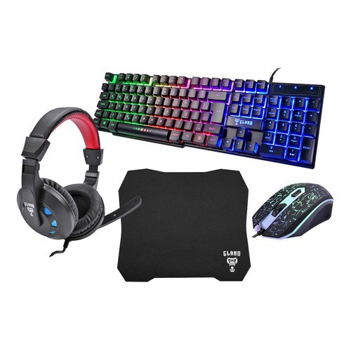 Kit Gamer Completo com Teclado, Mouse e Headset 40mm LED RGB Preto