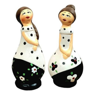 Kit Enfeite 2 Boneca Poá Mulher Estátua Decorativa