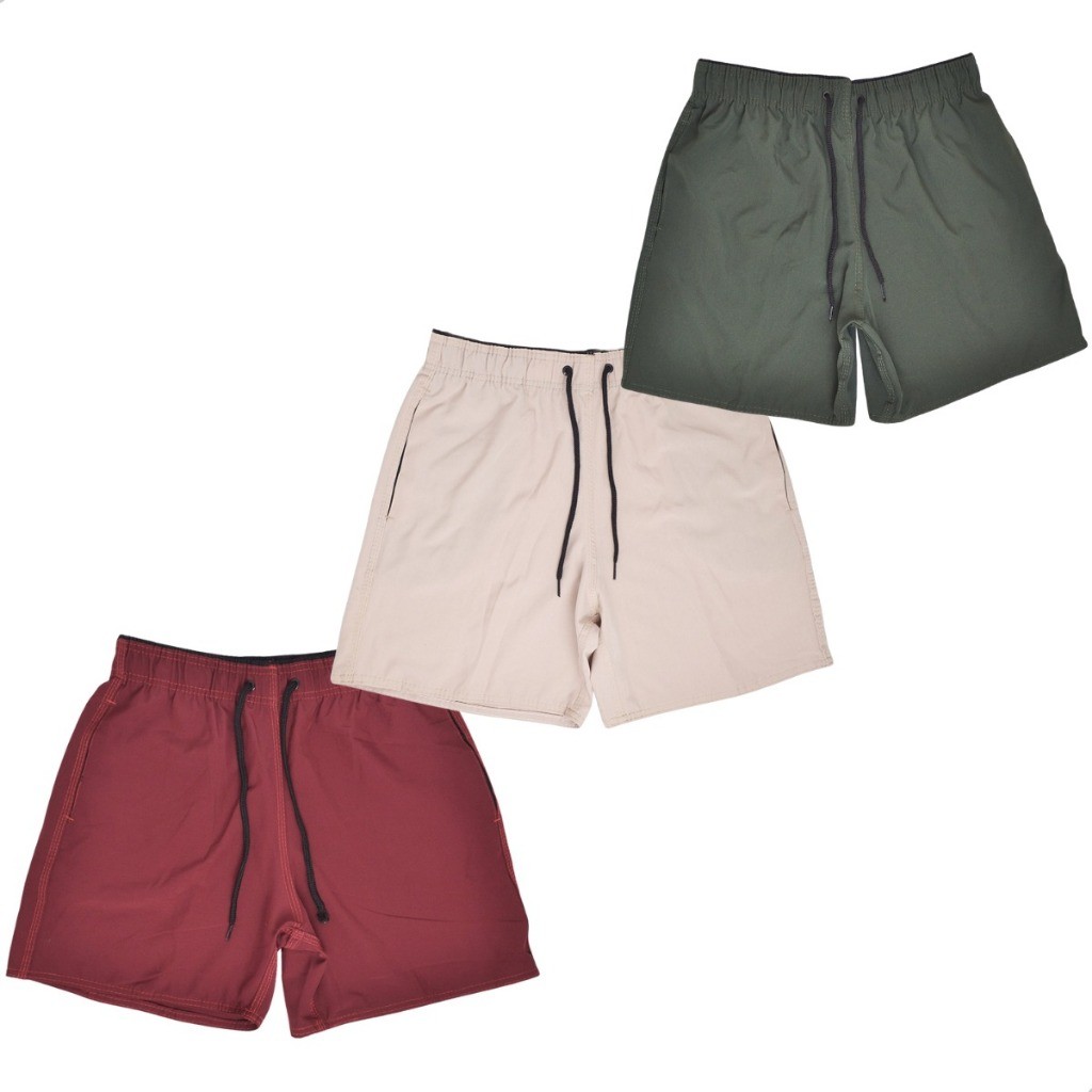 Kit Combo 3 Shorts Bermuda Praia Mauricinho Tactel Elastano Calção Verão Leve Piscina Casual