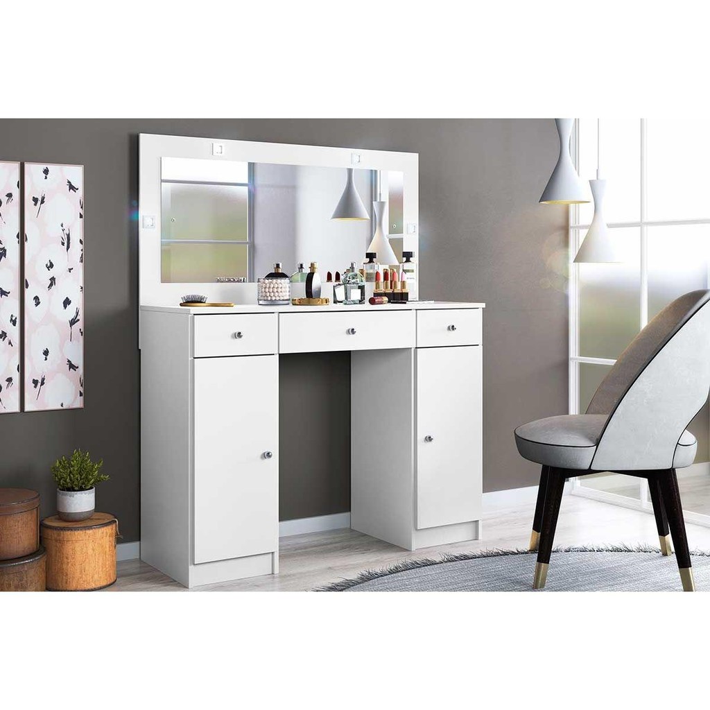 Penteadeira Carisma c/ 2 Portas 3 Gavetas e Espelho Branco - Demóbile em Oferta na Shopee