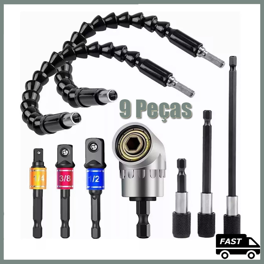 9 peças Extensão Eixo Prolongador 1/4 3/8 1/2 Ferramenta Flexível Extensor Adaptador parafusadeira /furadeira em Oferta na Shopee