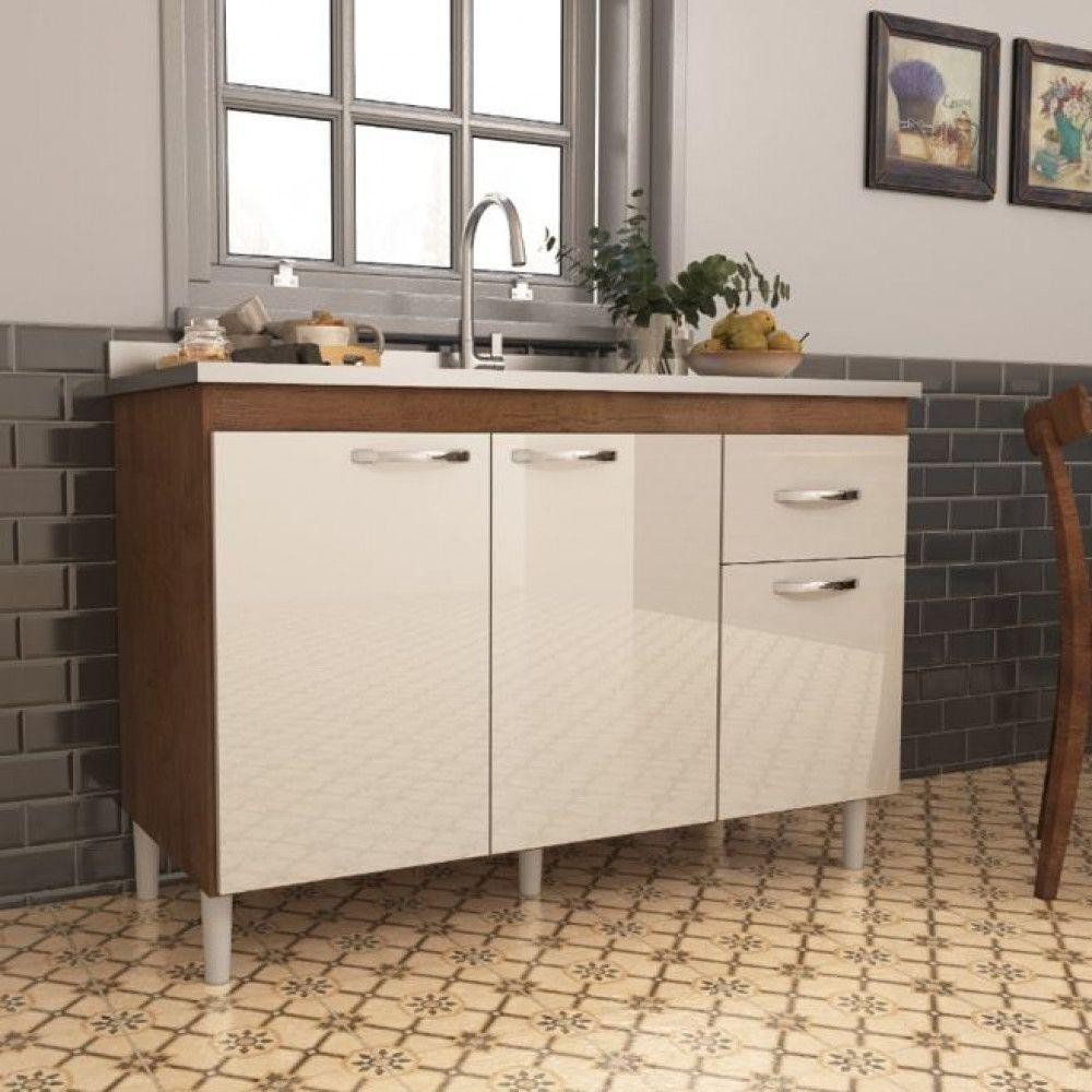 Balcão Para Pia 120cm Indekes Sem Tampo 6115.491 Noce/off - elegância garantida! em Oferta na Shopee