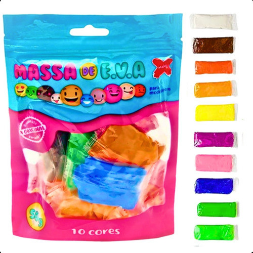 Massa EVA para Artesanato 50g Make+ – Pacote com 10 Cores em Oferta na Shopee