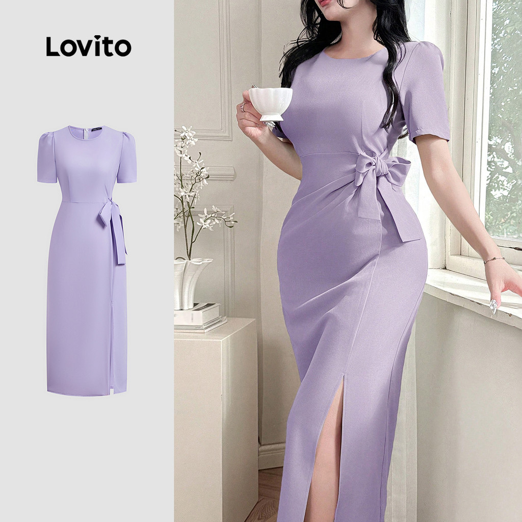 Lovito Vestido Casual com laço liso para mulheres L131ED083 - Women Clothes