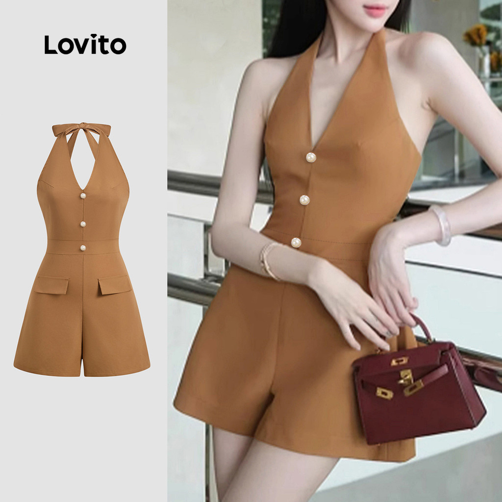 Lovito Macacão elegante com botões lisos para mulheres L129ED509 - Women Clothes