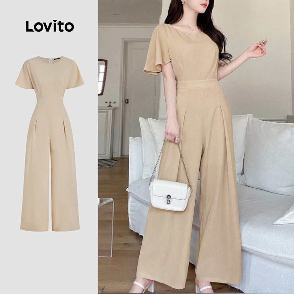 Lovito Macacão elegante com zíper liso para mulheres L131ED205 - Women Clothes