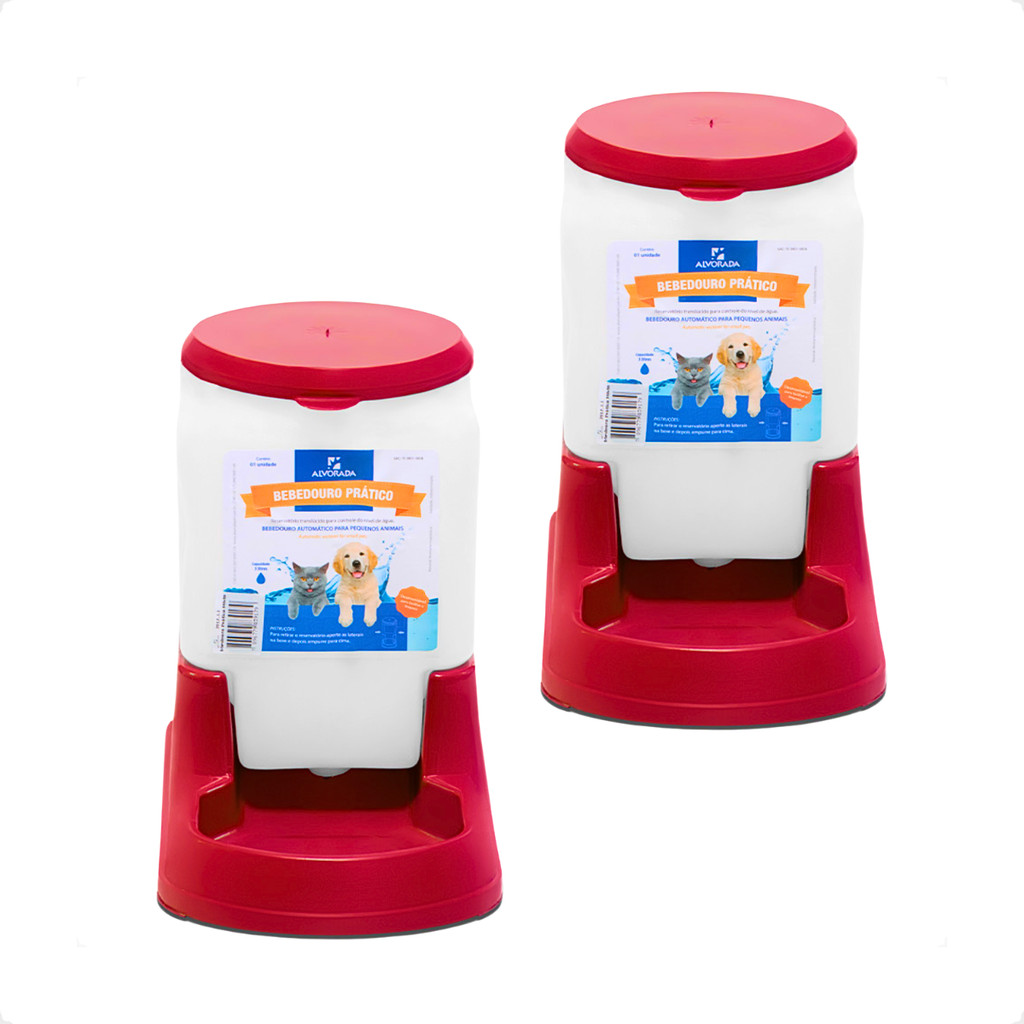 Kit 2 Bebedouro Prático Alvorada 3 Litros - Vermelho em Oferta na Shopee