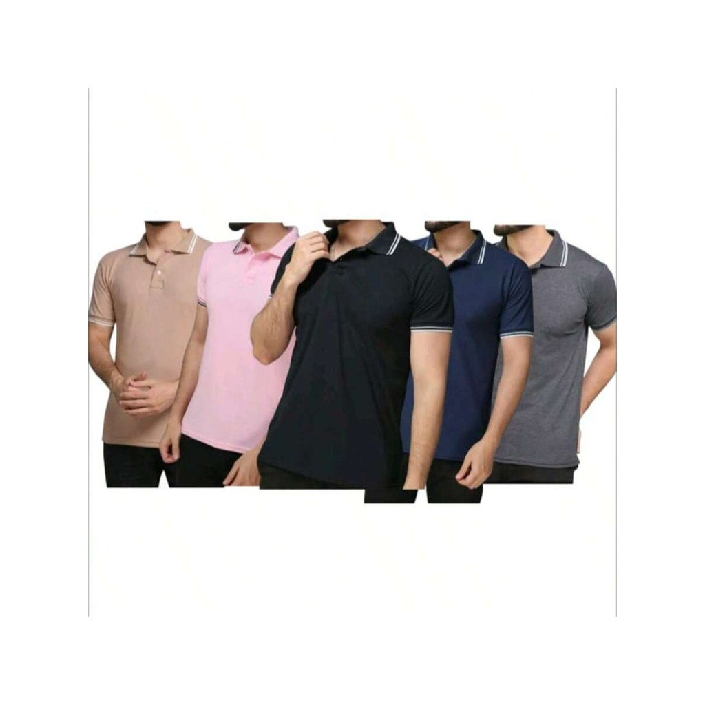 Kit 5 Camisa pólo masculino com gola Bordas finas contrastantes Verão Solto Assimétrico