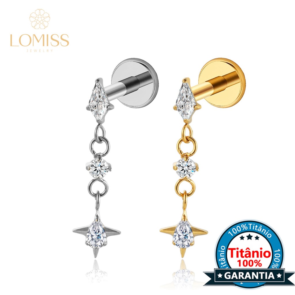 Piercing Orelha Tragus Helix Labret Oval Titânio Com Pingente Zircônia em Oferta na Shopee