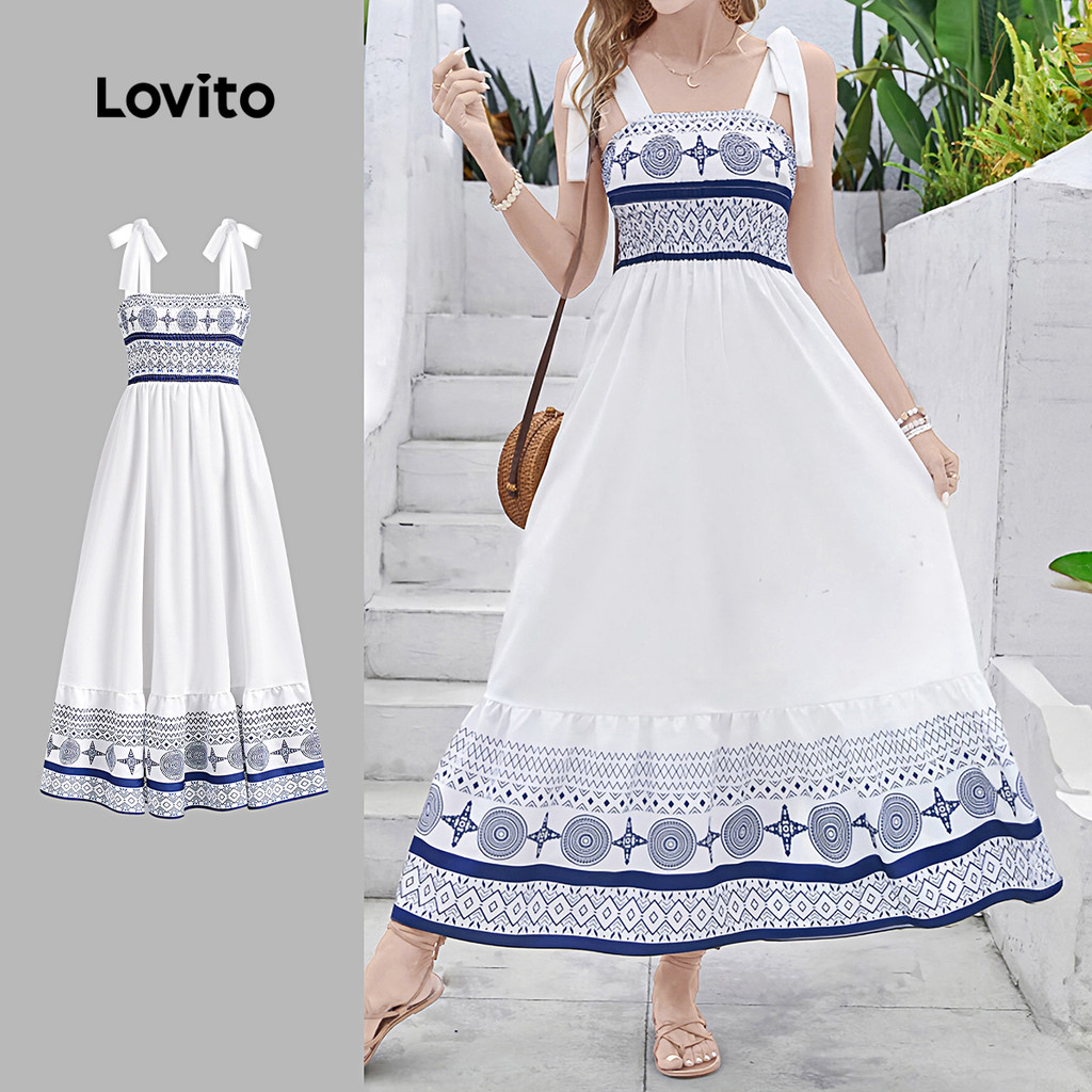 Lovito Vestido Boho Tribal Estampado Com Gravata Frontal Padrão Para Mulheres L132ED496
