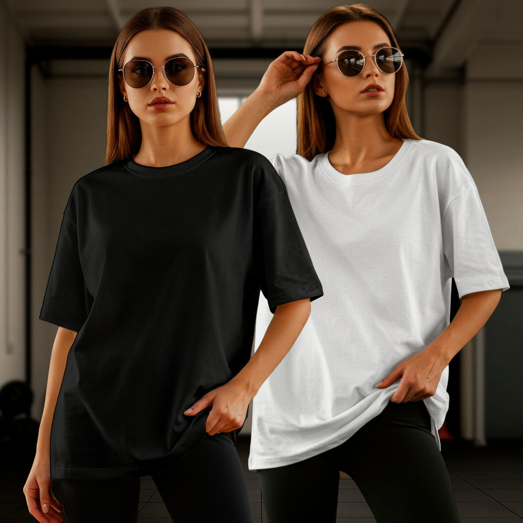 Kit 2 Camisetas Femininas Oversized Lisa Algodão Camisetão Blusão Academia Treino Confortável Estilo