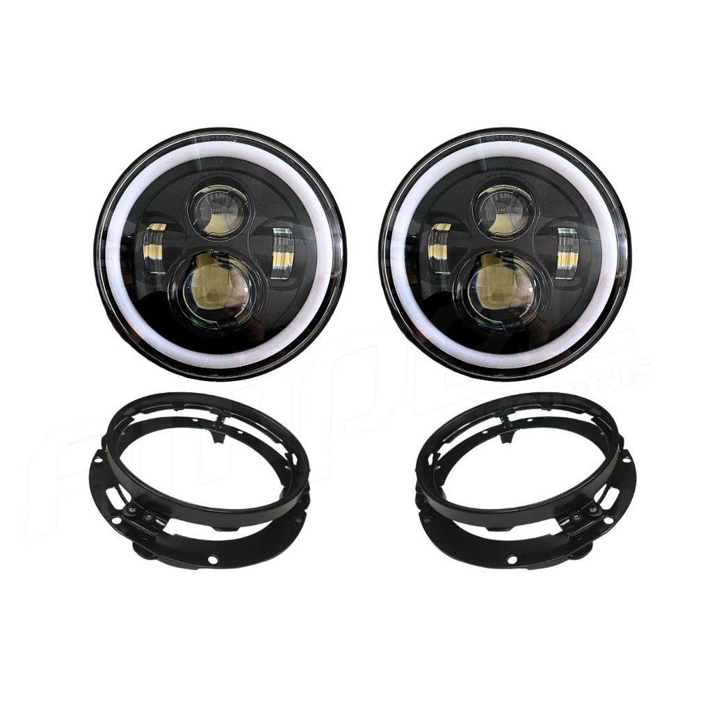 Kit 2 Farol Angel Eye Led + Suporte Jeep Troller Fusca Kombi - Automobiles