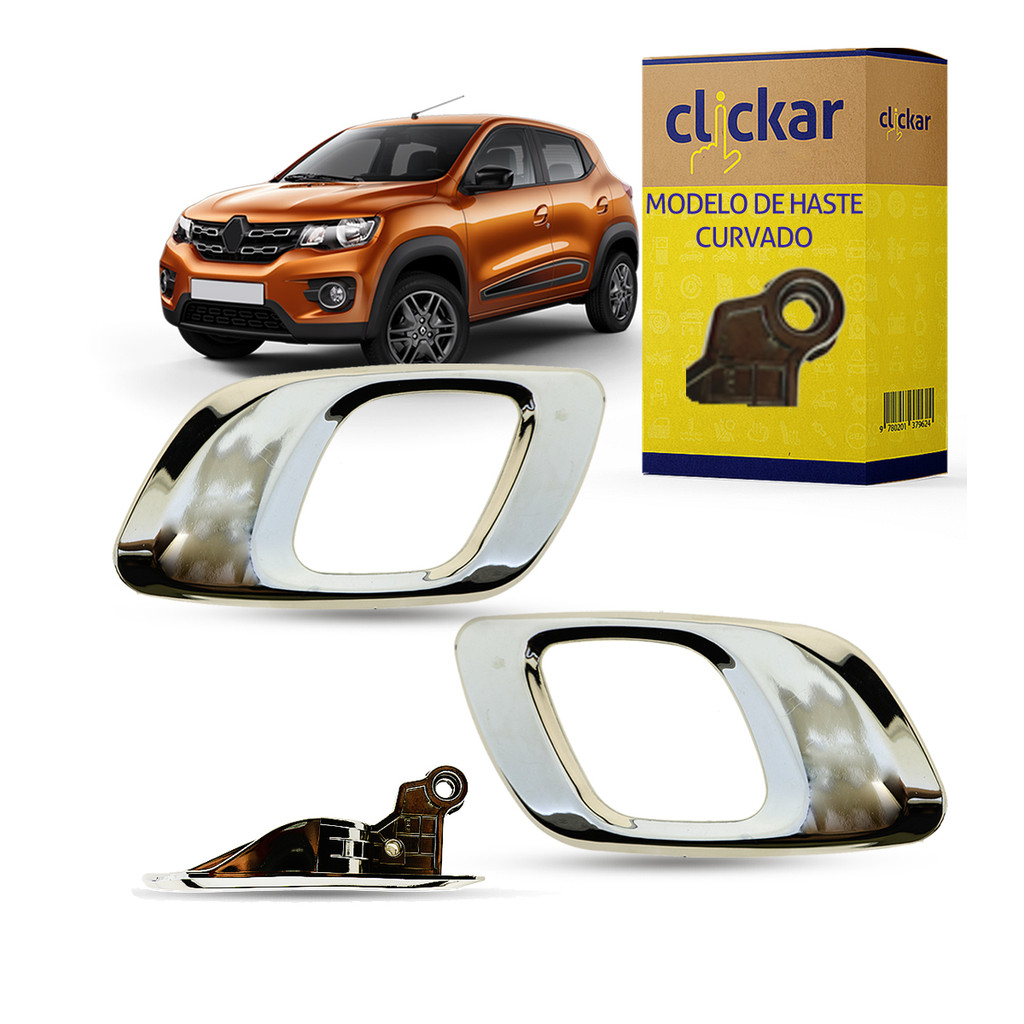 Par Gatilho Maçaneta Interna da Porta Dianteira Traseira Cromada Haste Curvada Renault Kwid 16 2017 2018 2019 2020 2021