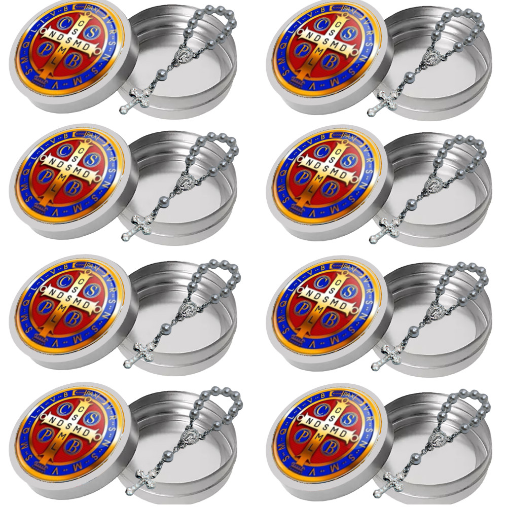 10 Latinha 10 Mini Terço São Bento Medalha Lembrancinha