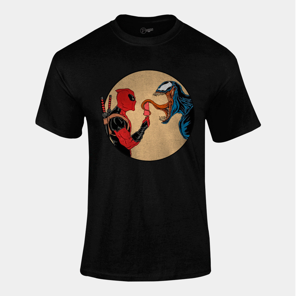 Camiseta Algodão Unissex - Deadpool e Venom sorvete marvel - Graphic Tee Tshirt Casual Versátil Alta Qualidade