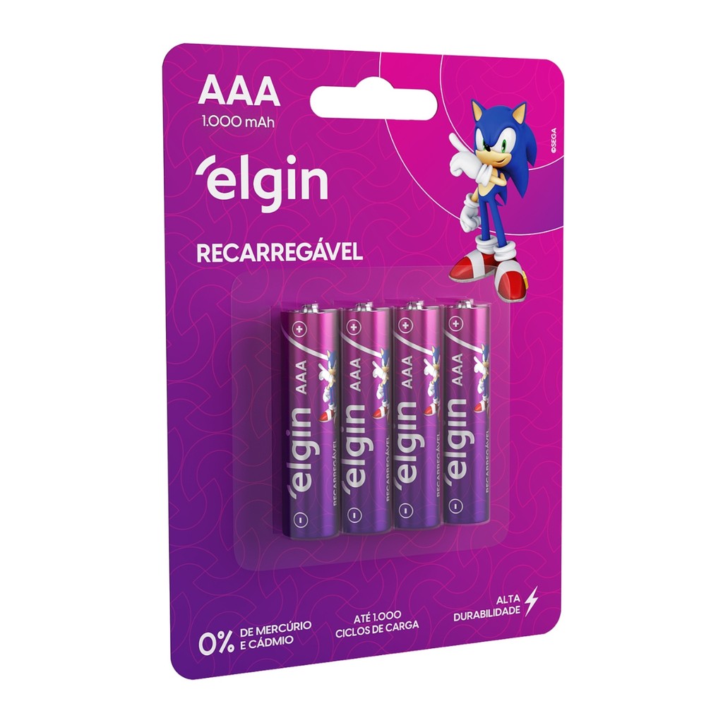 Pilha Recarregável Aaa Palito 1000mah Elgin Blister C/4 Unid - Home Appliances