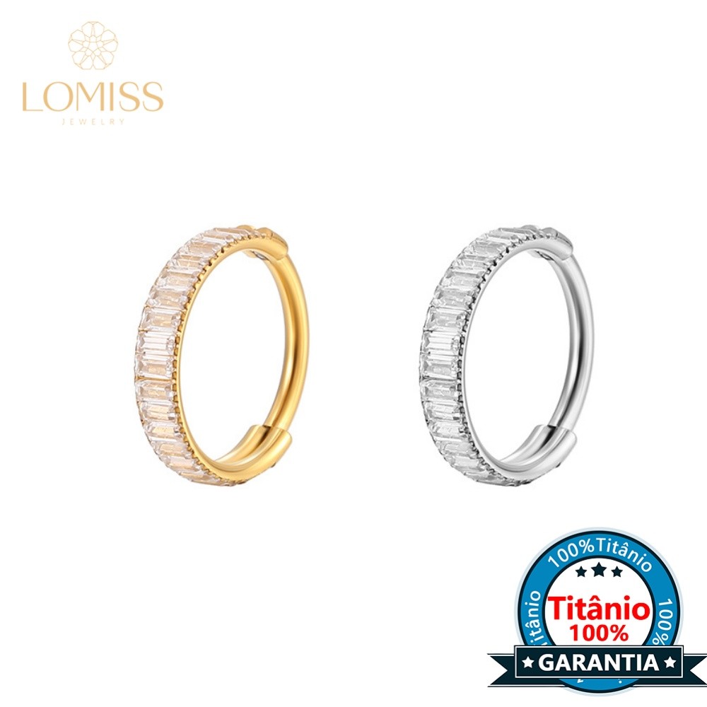 Lomiss Piercing Septril Rook Conch Argola Titânio Segmento Articulado Zircônia Retangular Cravejada - Fashion Accessories