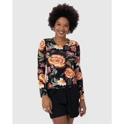Blusa Feminina Gola V Estampada Em Viscose Stretch
