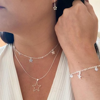 Kit Colar pulseira pingente estrela zircão adequado para namorada banhado a  Ouro 18k e prata 925 em Oferta na Shopee